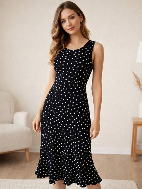 Talbots Dresses & Skirts - Talbots Polka Dot Sleeveless 100% Silk Midi Dress 10 Petites